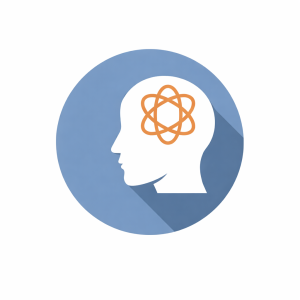 cabeza humana con símbolo atómico