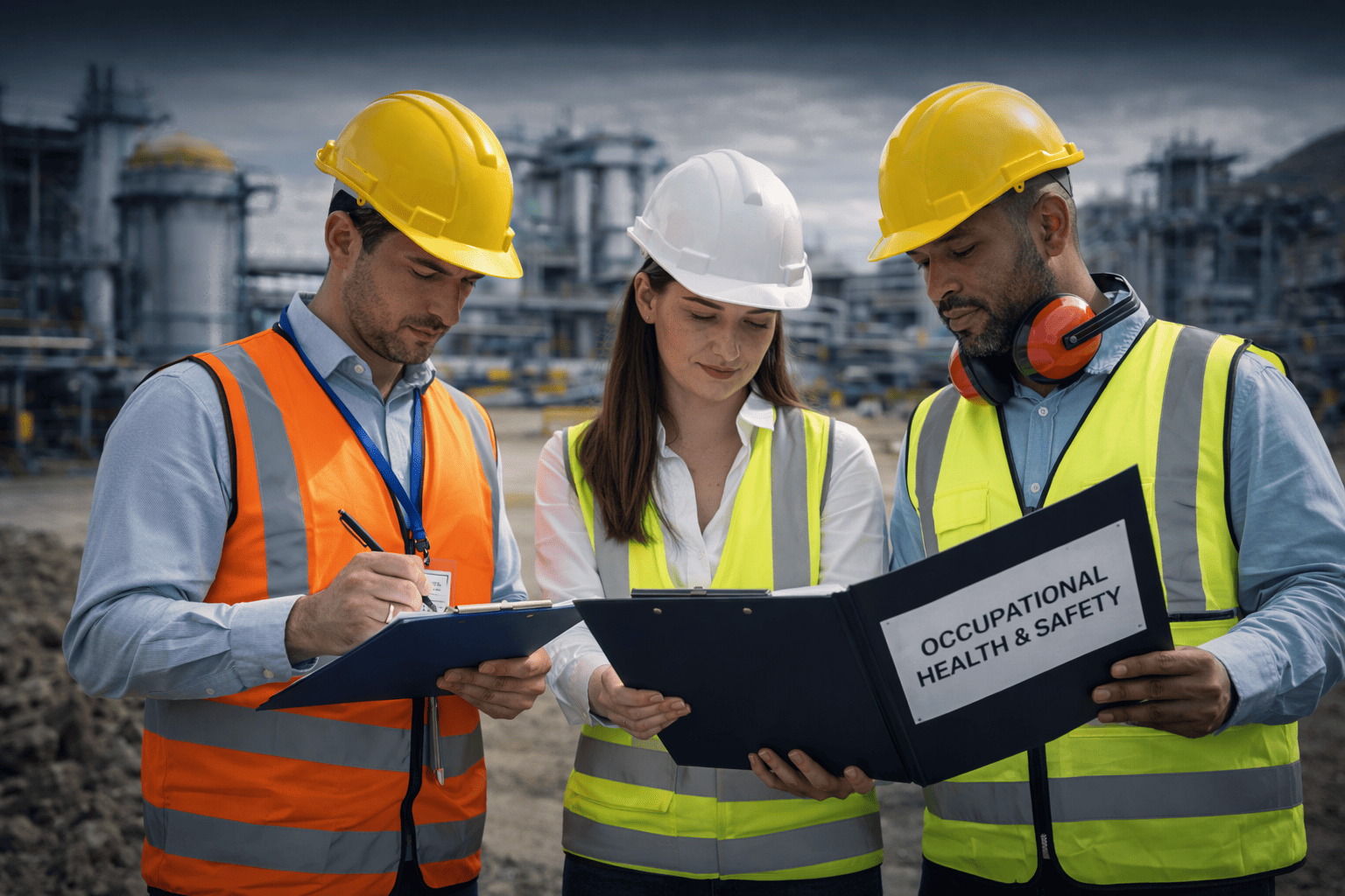 profesionales revisando documentos de seguridad